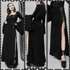 Widow Gothic Black Lace Up Maxi Skirt Doll…
